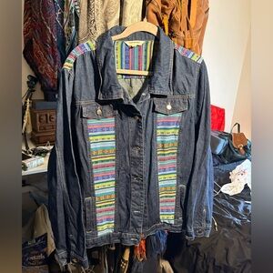 Denim Jacket with Multicolor/boho Stripes